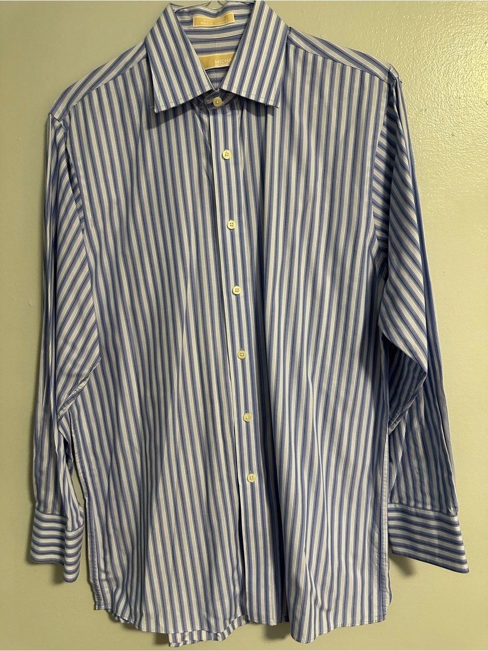 MICHAEL Michael Kors Blue and White Striped Dress Shirt Size L